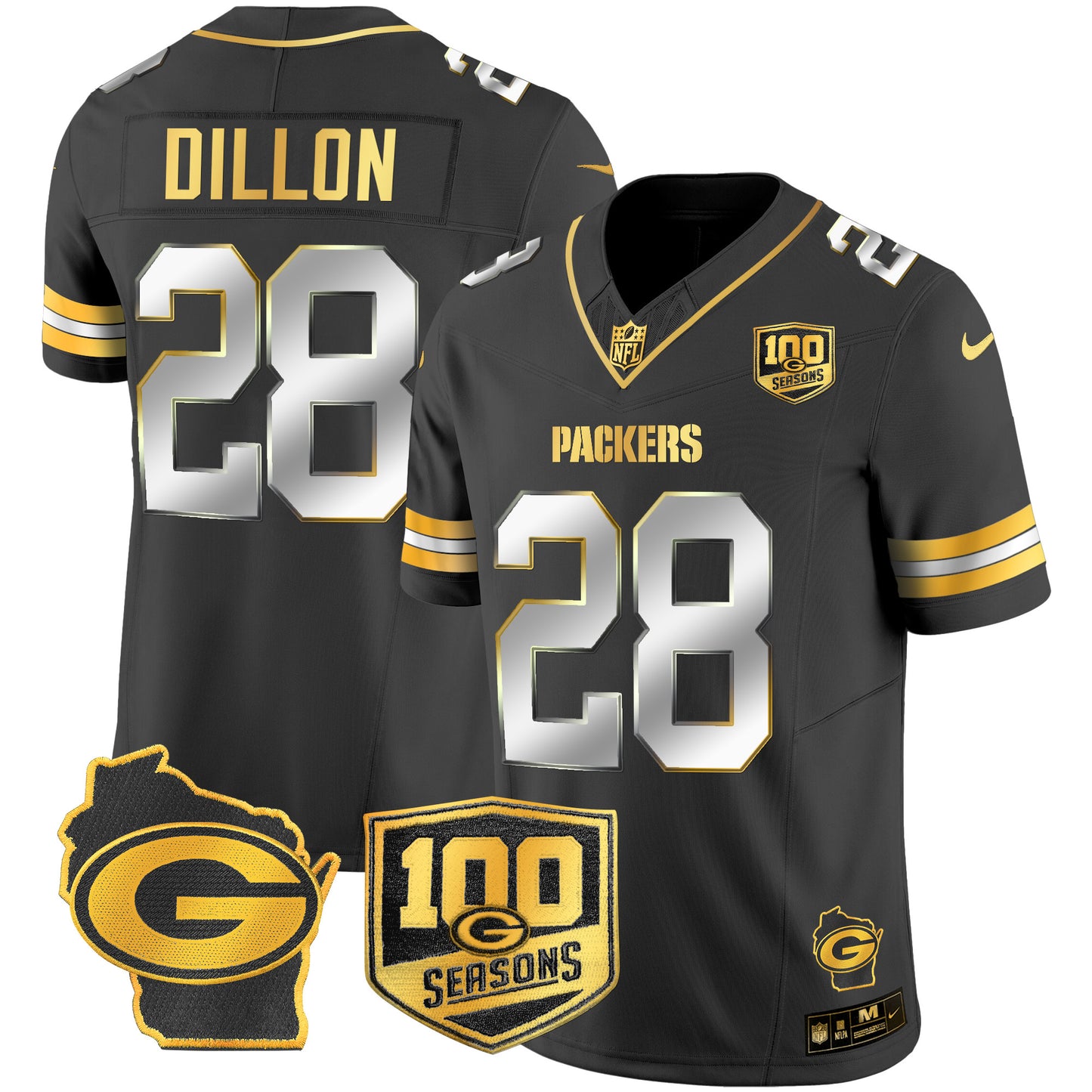 Packers 100th Season & Home Patch Gold Vapor Limited Jersey – All Stitched