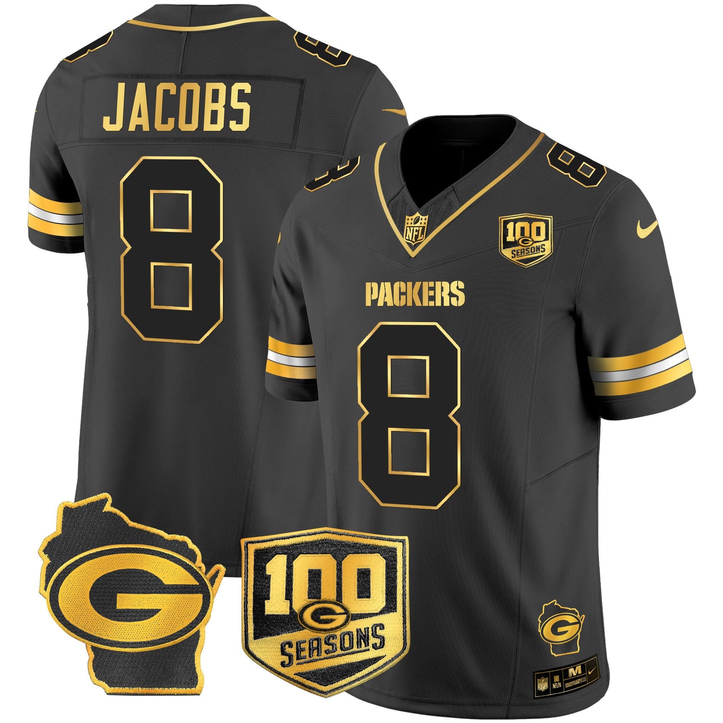 Packers 100th Season & Home Patch Gold Vapor Limited Jersey - All Stitched