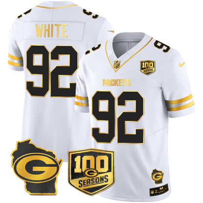 Packers 100th Season & Home Patch Gold Vapor Limited Jersey – All Stitched