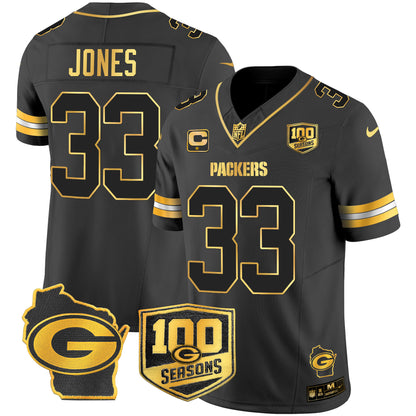 Packers 100th Season & Home Patch Gold Vapor Limited Jersey – All Stitched