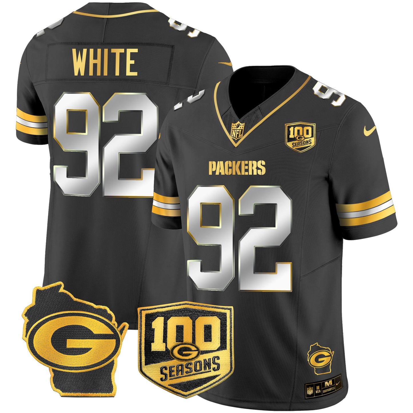 Packers 100th Season & Home Patch Gold Vapor Limited Jersey – All Stitched