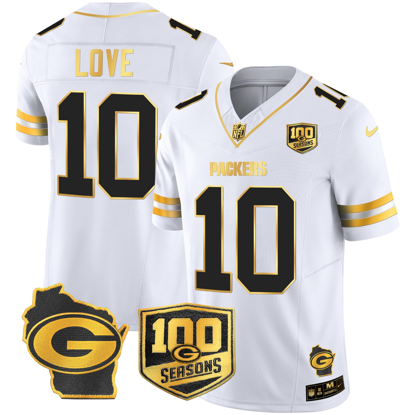 Packers 100th Season & Home Patch Gold Vapor Limited Jersey – All Stitched