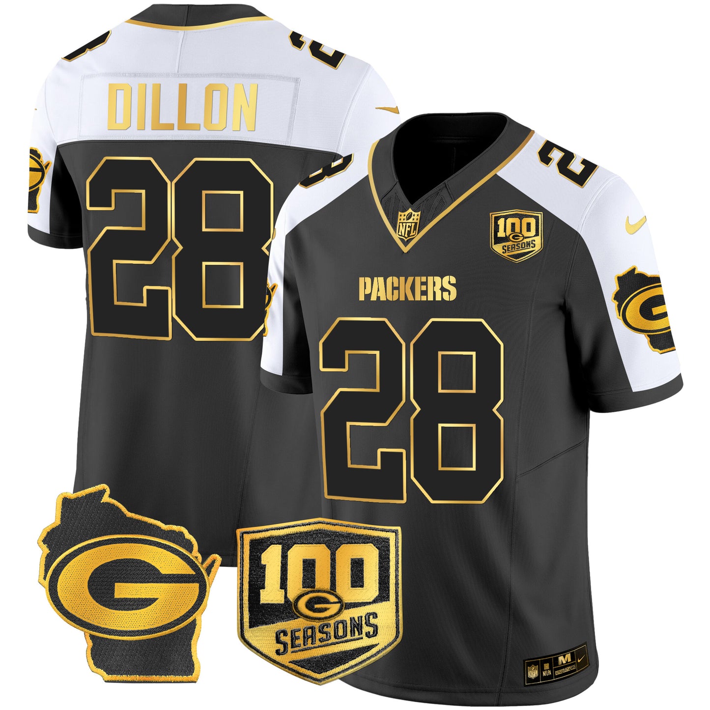 Packers 100th Season & Home Patch Gold Vapor Limited Jersey – All Stitched