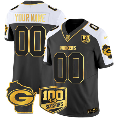 Packers 100th Season & Home Patch Gold Vapor Limited Custom Jersey – All Stitched