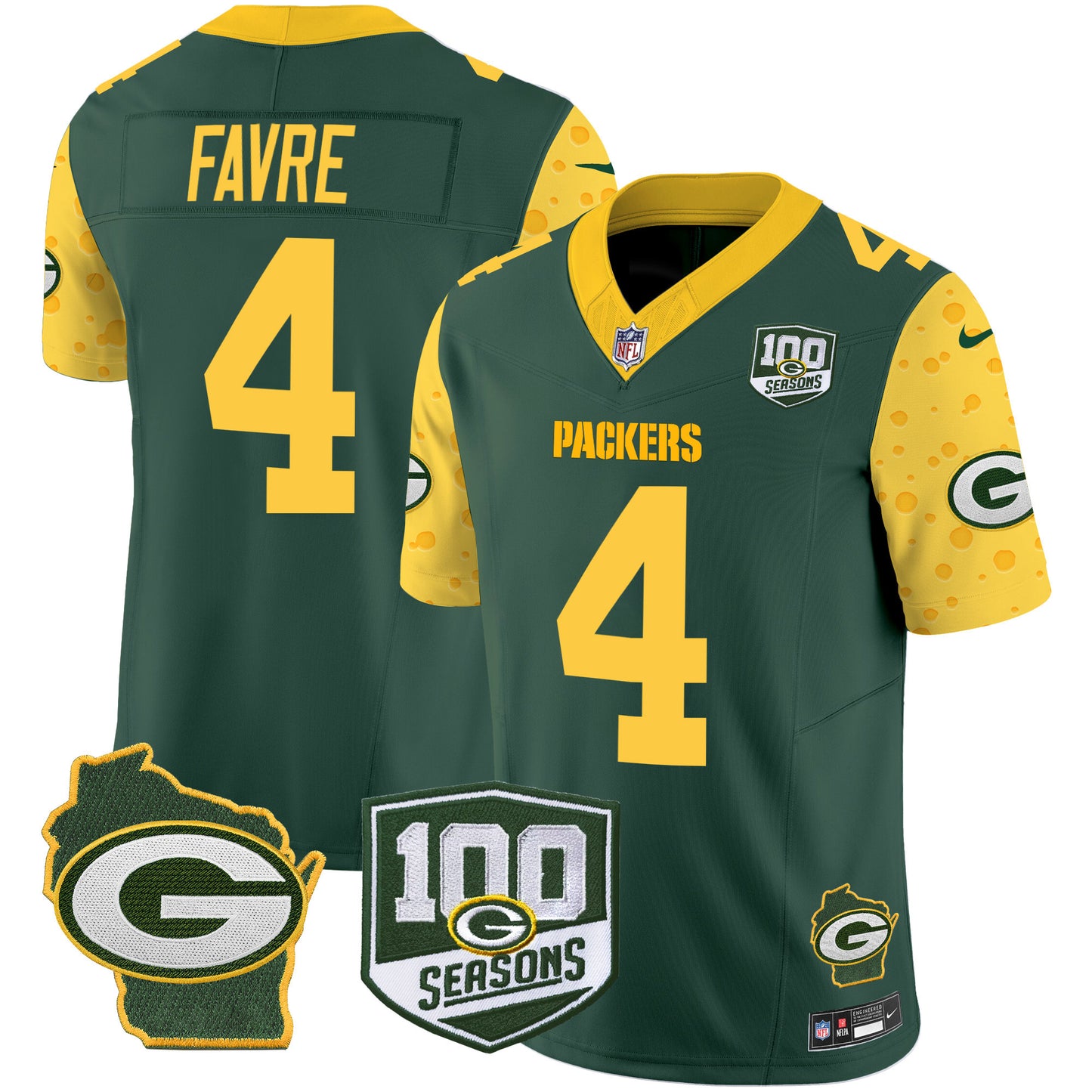 Packers 100th Season & Home Patch Cheese Vapor Limited Jersey – All Stitched