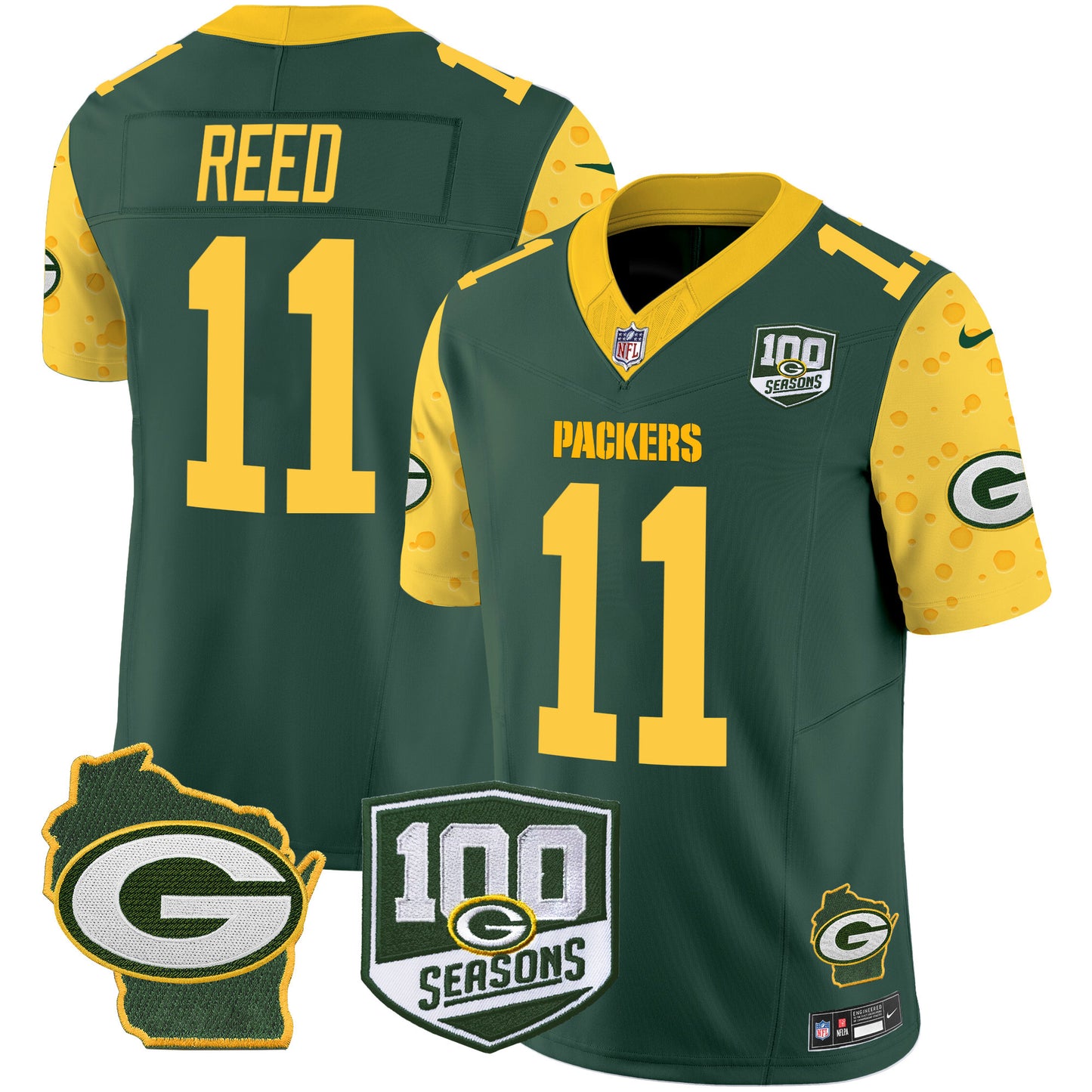 Packers 100th Season & Home Patch Cheese Vapor Limited Jersey – All Stitched