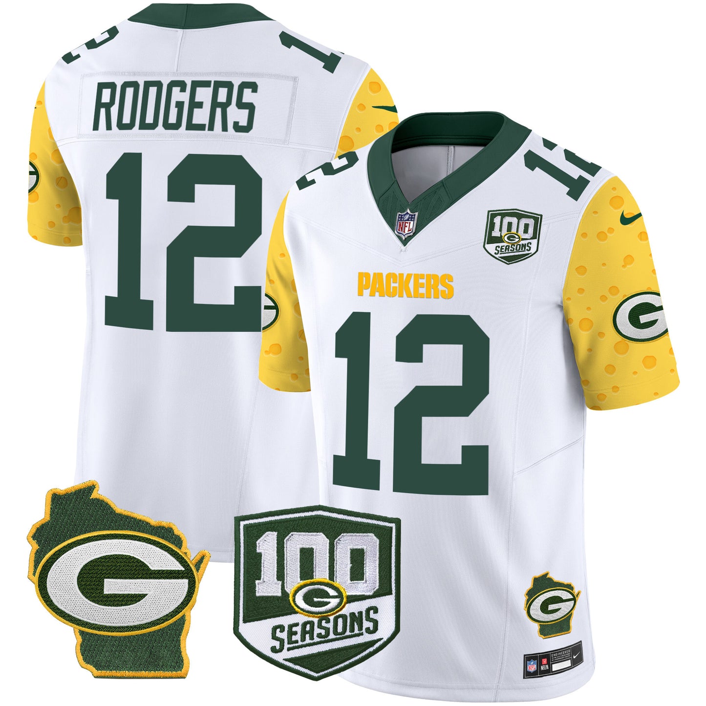 Packers 100th Season & Home Patch Cheese Vapor Limited Jersey – All Stitched