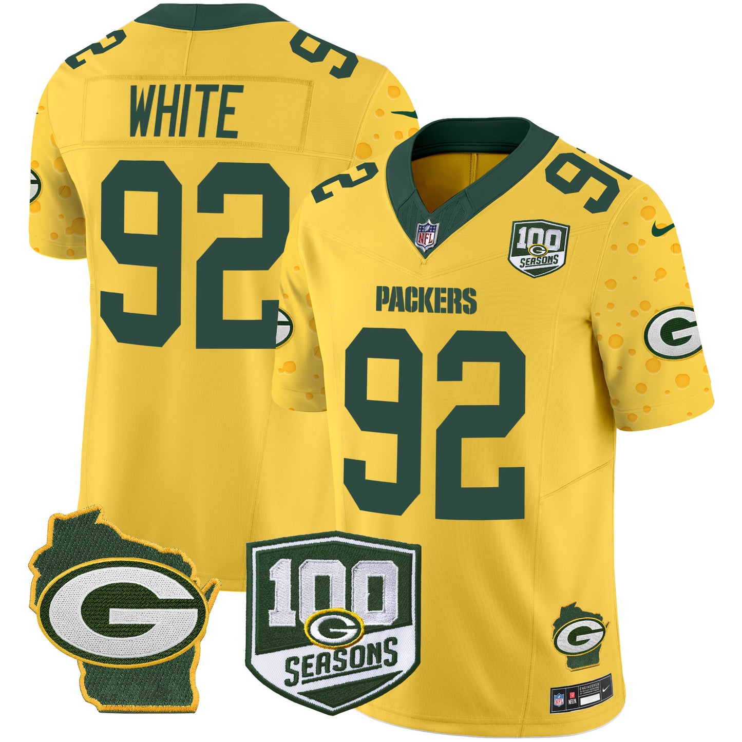 Packers 100th Season & Home Patch Cheese Vapor Limited Jersey – All Stitched