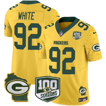 Packers 100th Season & Home Patch Cheese Vapor Limited Jersey - All Stitched