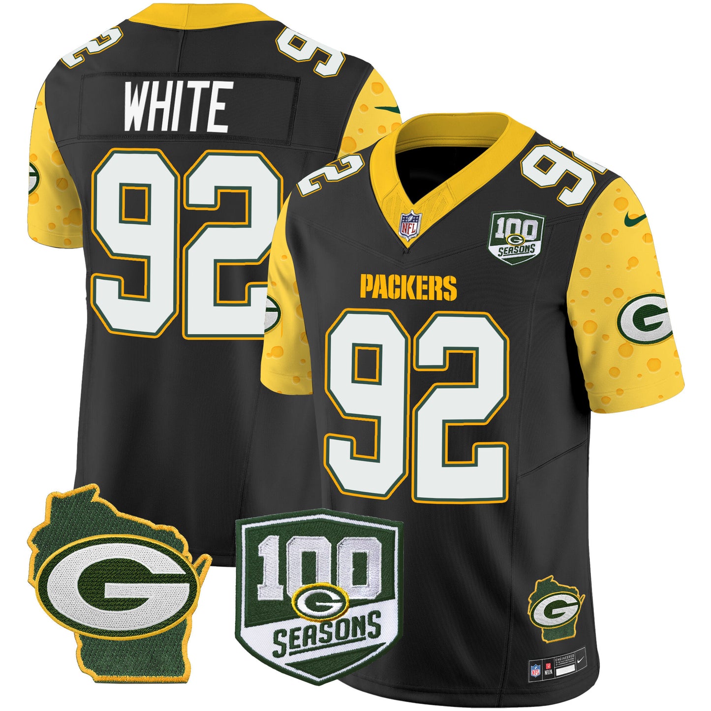 Packers 100th Season & Home Patch Cheese Vapor Limited Jersey – All Stitched