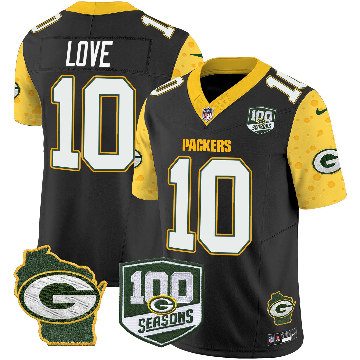 Packers 100th Season & Home Patch Cheese Vapor Limited Jersey - All Stitched