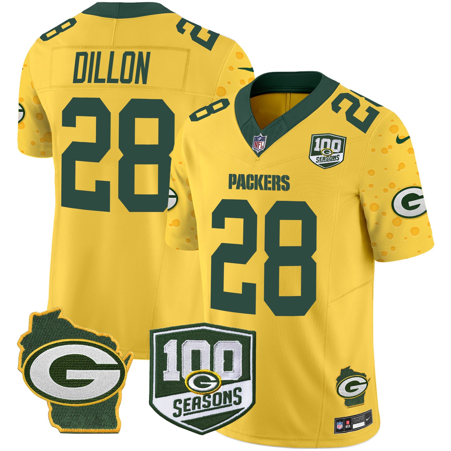 Packers 100th Season & Home Patch Cheese Vapor Limited Jersey – All Stitched