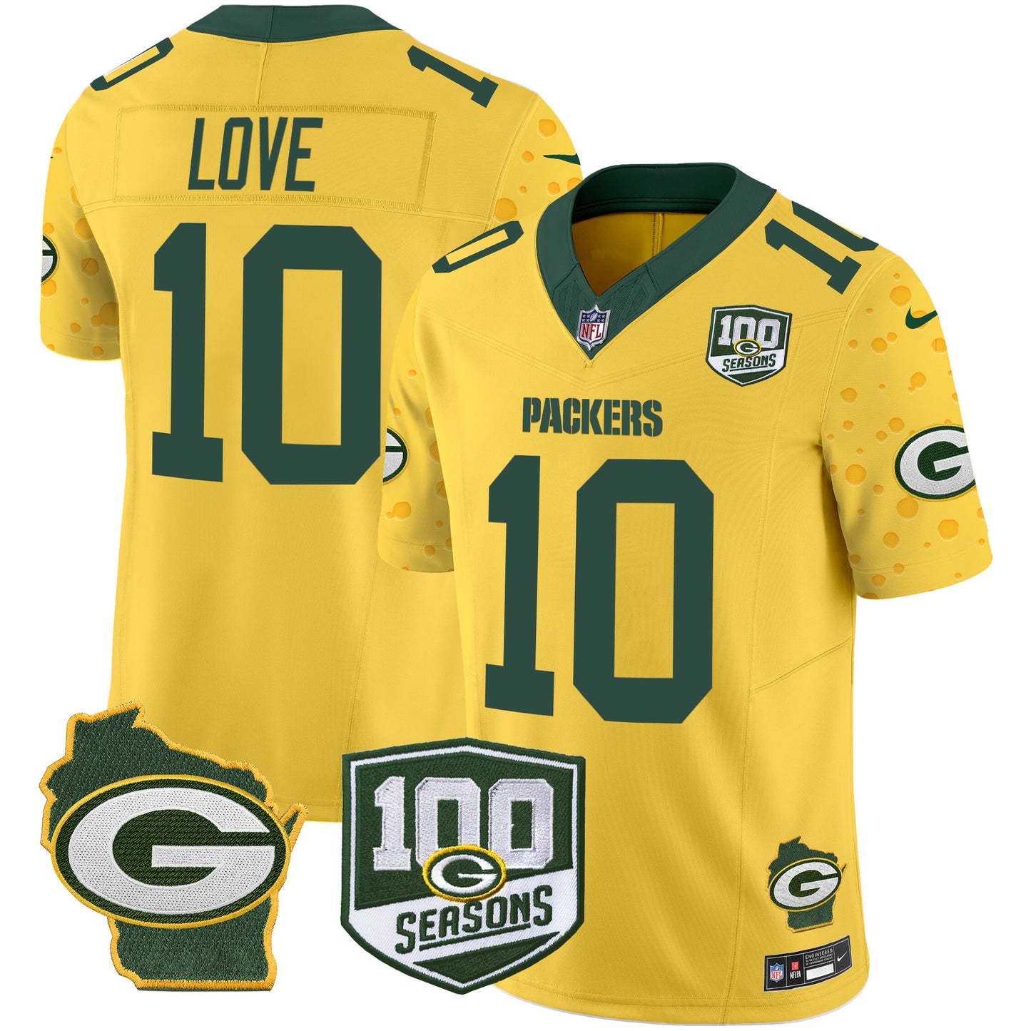 Packers 100th Season & Home Patch Cheese Vapor Limited Jersey – All Stitched