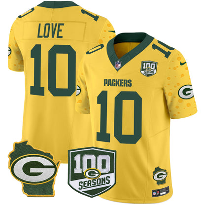 Packers 100th Season & Home Patch Cheese Vapor Limited Jersey - All Stitched