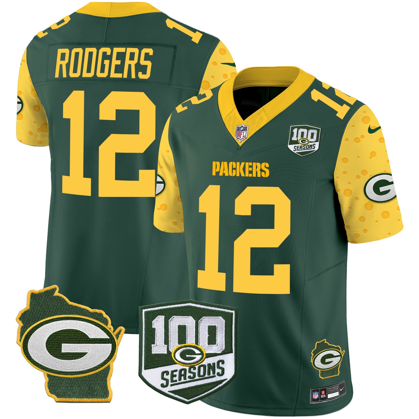 Packers 100th Season & Home Patch Cheese Vapor Limited Jersey – All Stitched