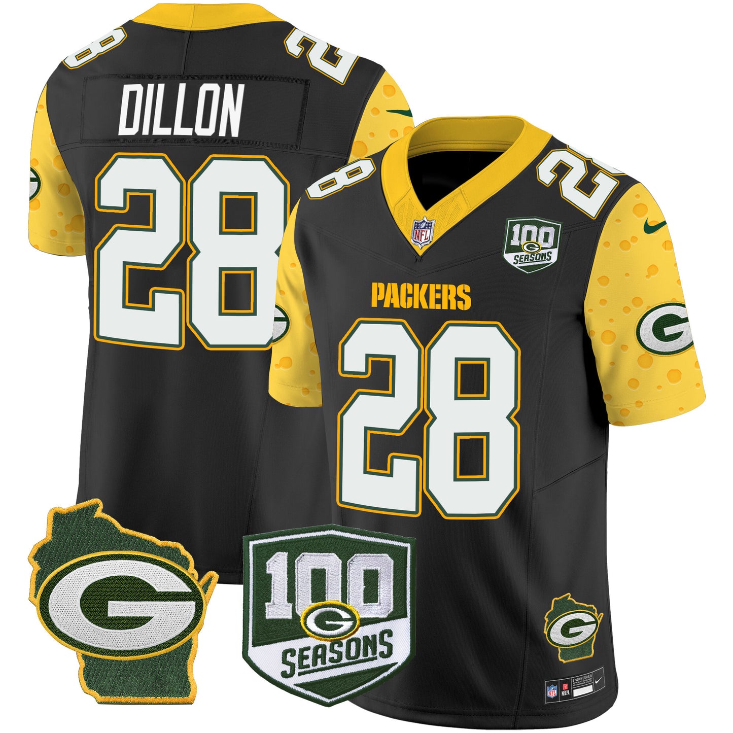 Packers 100th Season & Home Patch Cheese Vapor Limited Jersey – All Stitched