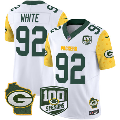 Packers 100th Season & Home Patch Cheese Vapor Limited Jersey – All Stitched