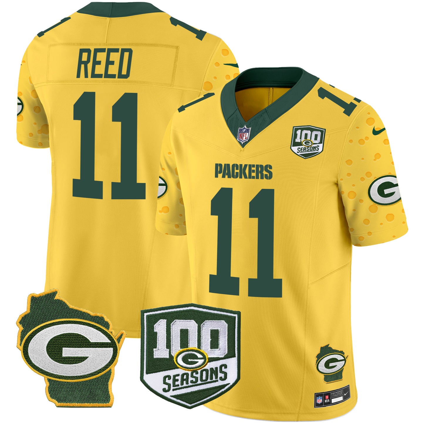 Packers 100th Season & Home Patch Cheese Vapor Limited Jersey – All Stitched