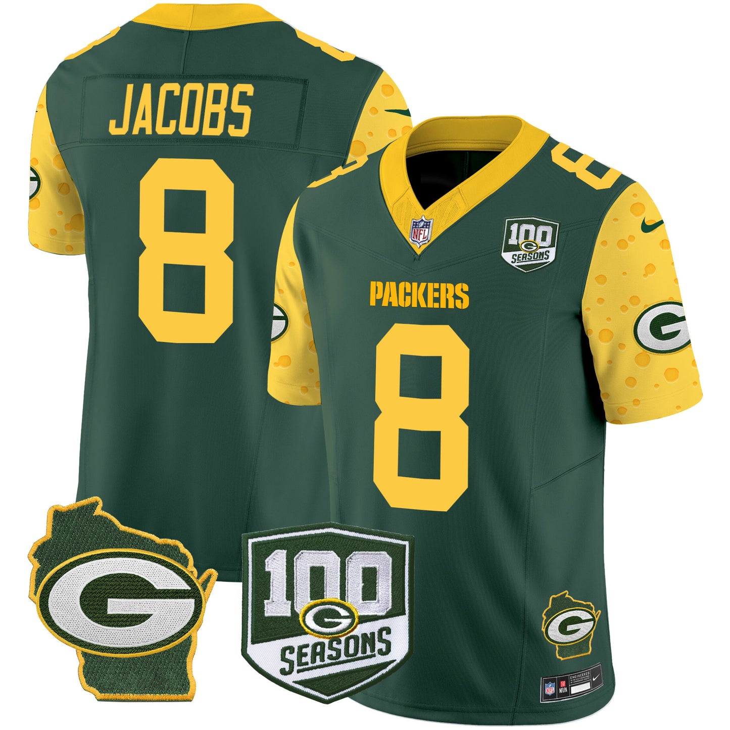 Packers 100th Season & Home Patch Cheese Vapor Limited Jersey – All Stitched