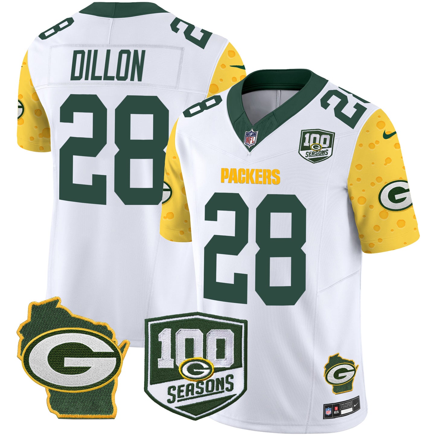 Packers 100th Season & Home Patch Cheese Vapor Limited Jersey – All Stitched