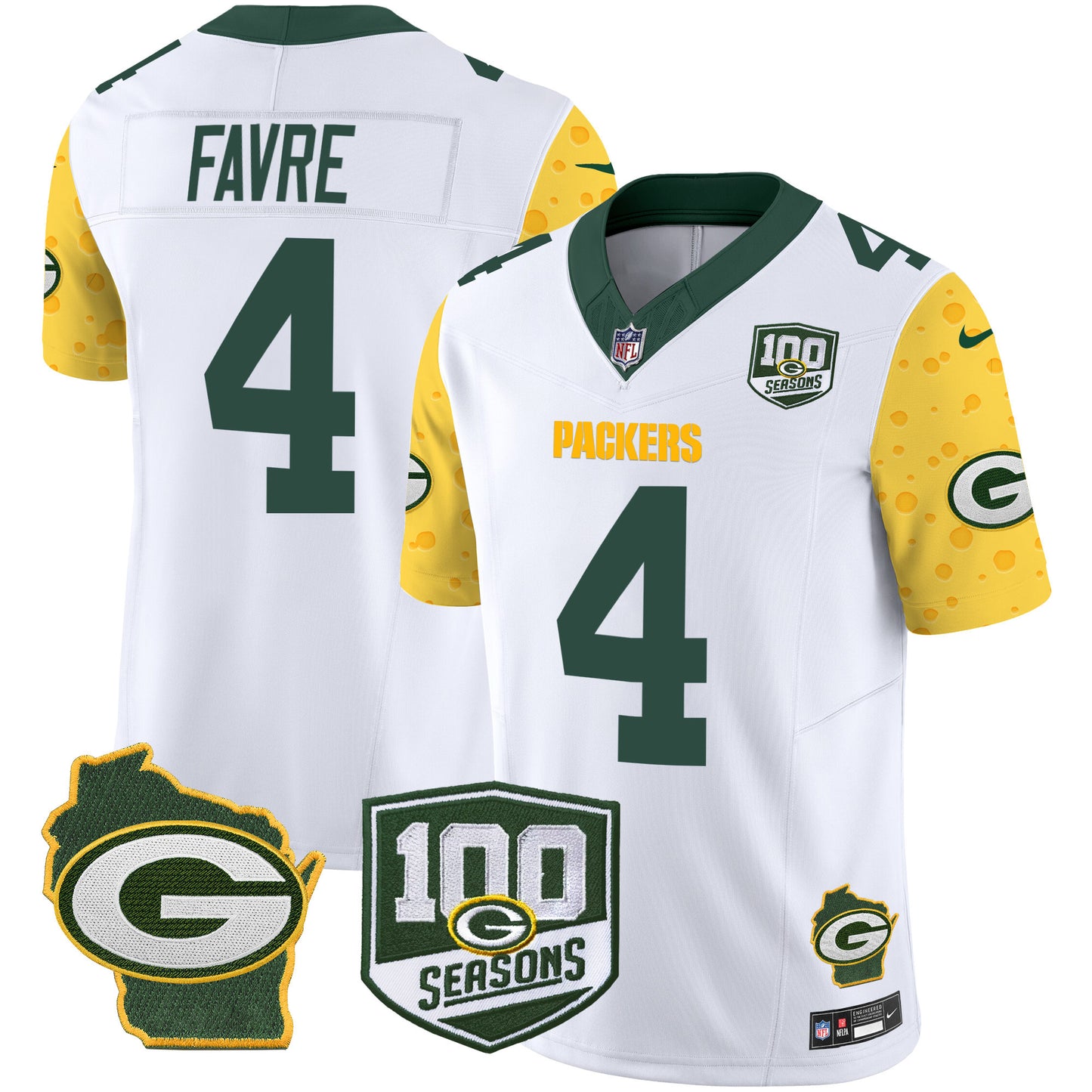 Packers 100th Season & Home Patch Cheese Vapor Limited Jersey – All Stitched