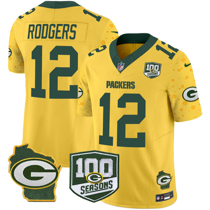 Packers 100th Season & Home Patch Cheese Vapor Limited Jersey – All Stitched