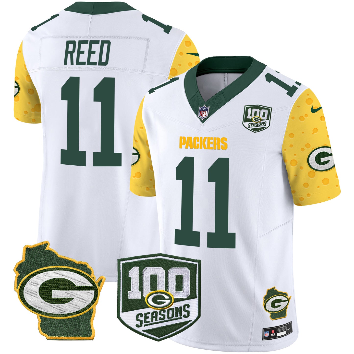 Packers 100th Season & Home Patch Cheese Vapor Limited Jersey – All Stitched