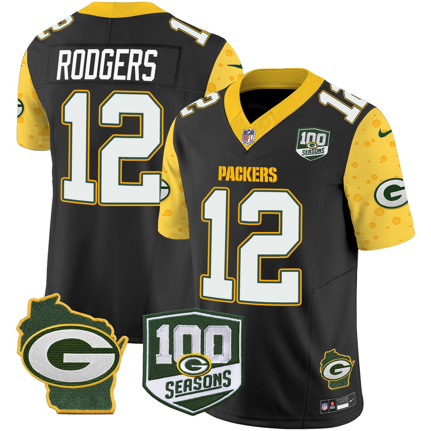 Packers 100th Season & Home Patch Cheese Vapor Limited Jersey – All Stitched