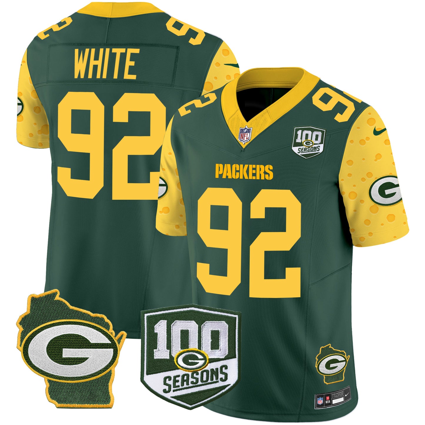 Packers 100th Season & Home Patch Cheese Vapor Limited Jersey – All Stitched