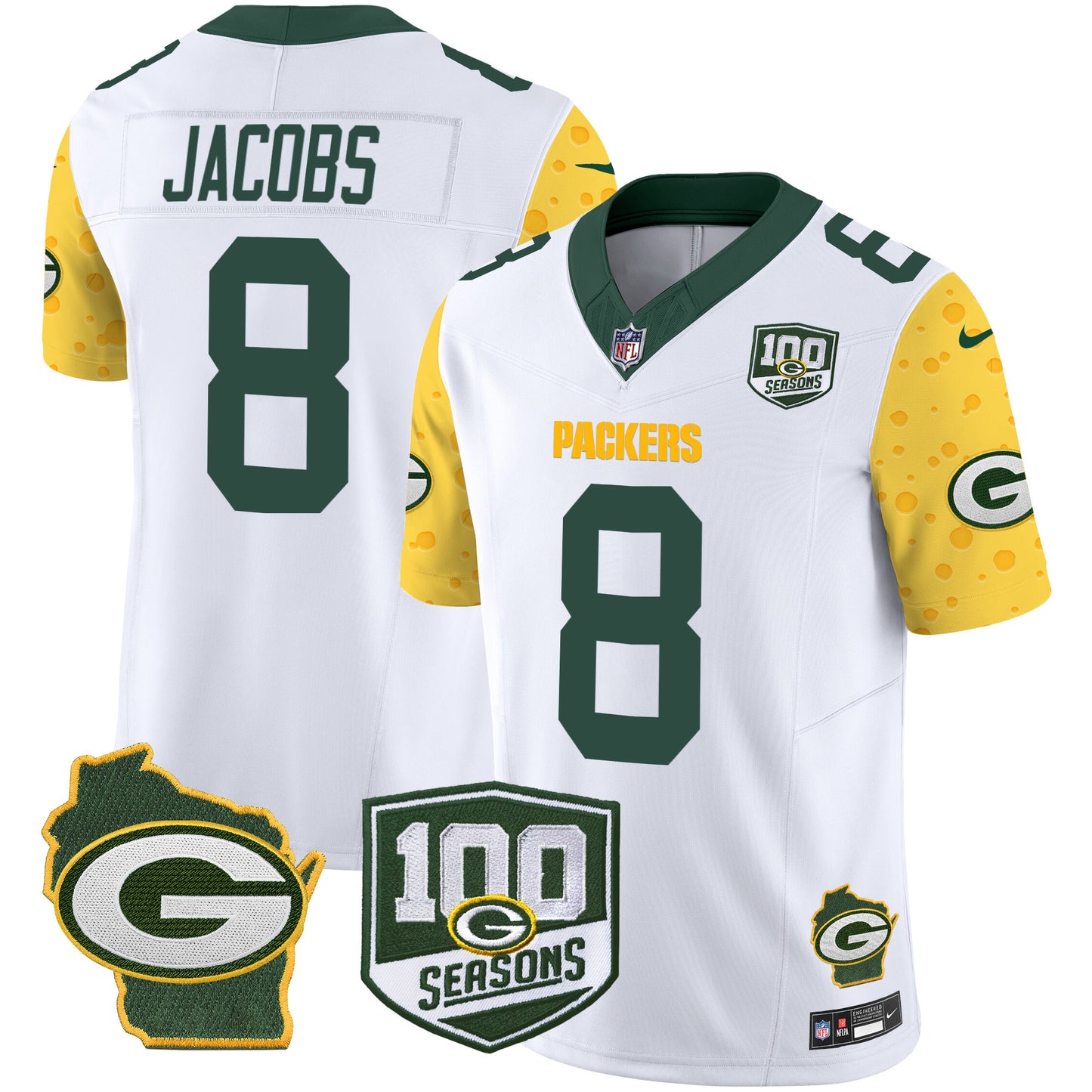 Packers 100th Season & Home Patch Cheese Vapor Limited Jersey – All Stitched