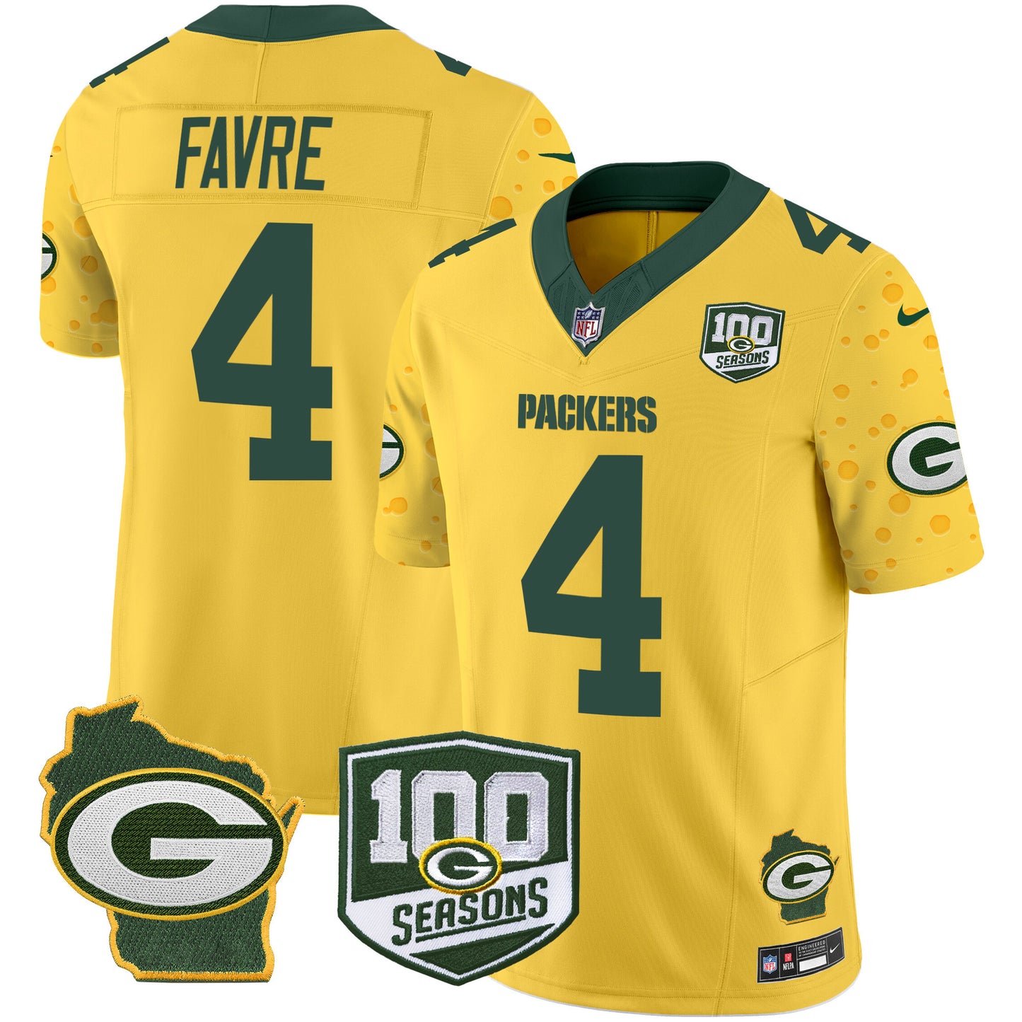 Packers 100th Season & Home Patch Cheese Vapor Limited Jersey – All Stitched