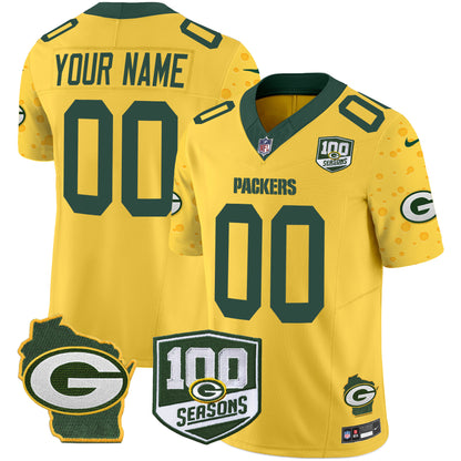 Packers 100th Season & Home Patch Cheese Vapor Limited Custom Jersey – All Stitched