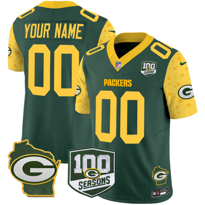 Packers 100th Season & Home Patch Cheese Vapor Limited Custom Jersey – All Stitched