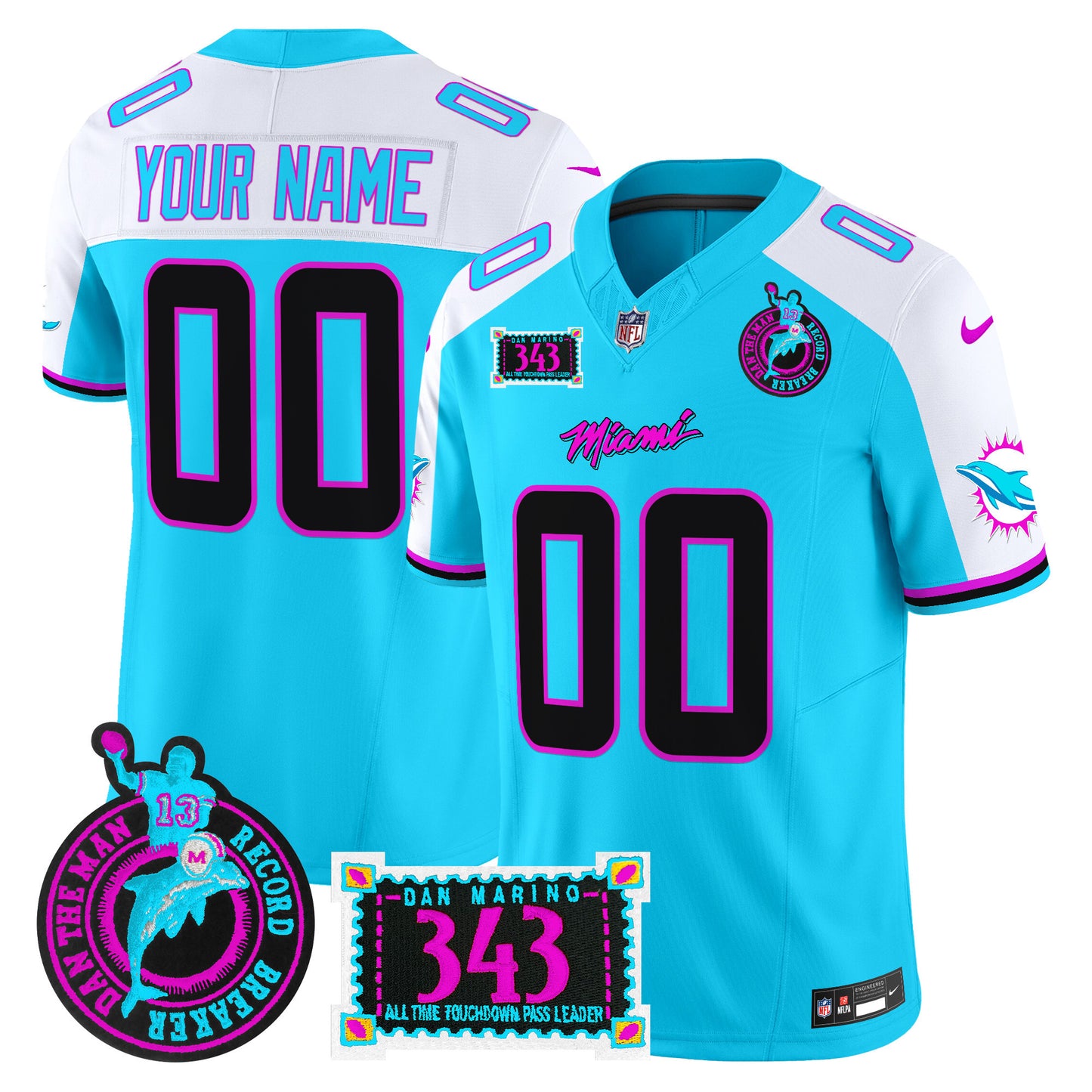 Dolphins Dan the Man Record Breaker Patch Vapor Limited Custom Jersey - All Stitched