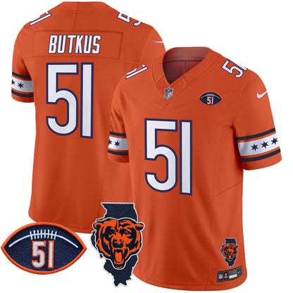 Bears Illinois & Dick Butkus Patch Vapor Limited Jersey - All Stitched