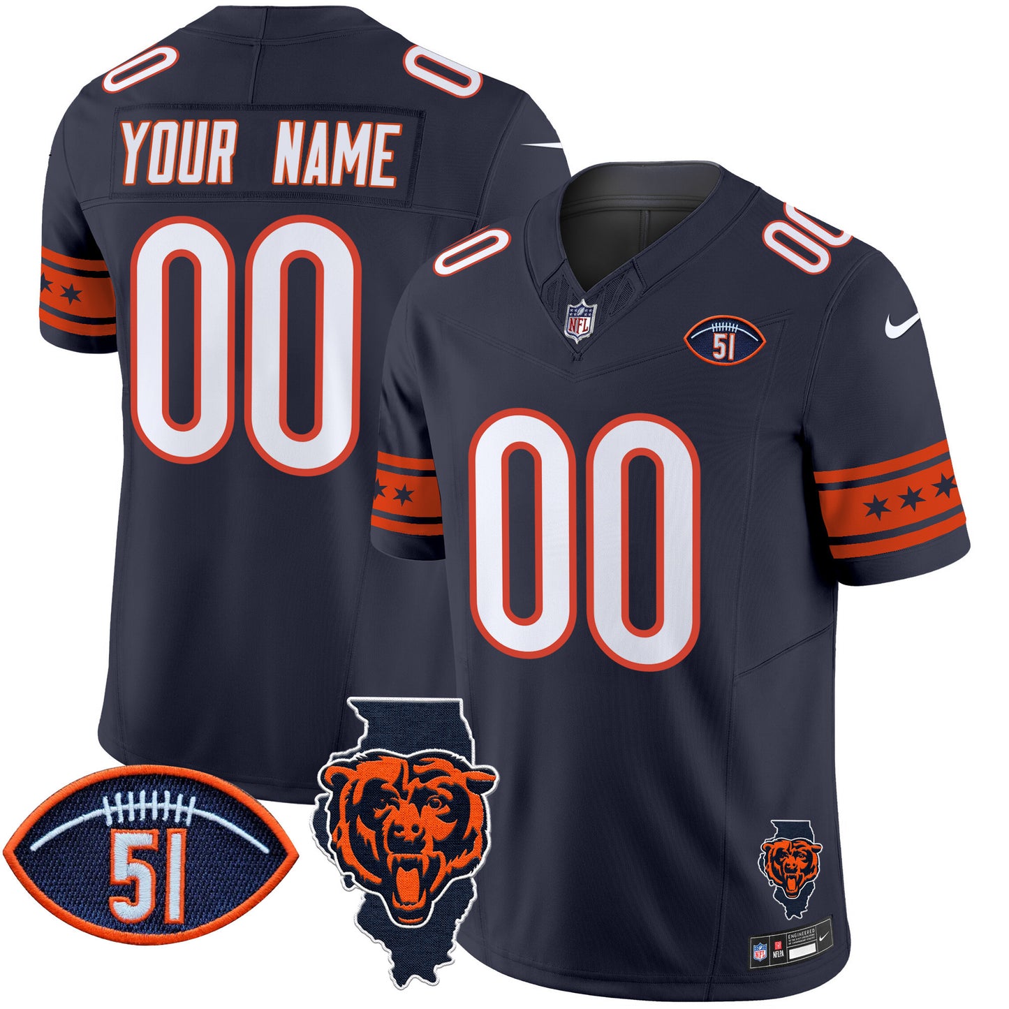 Bears Illinois & Dick Butkus Patch Vapor Limited Custom Jersey - All Stitched