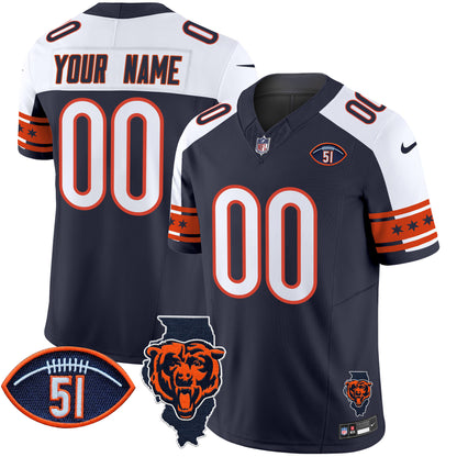 Bears Illinois & Dick Butkus Patch Vapor Limited Custom Jersey - All Stitched