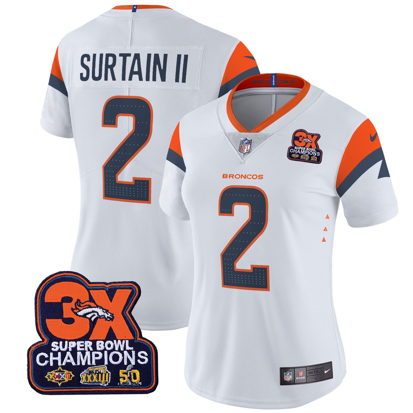 Women's Denver Broncos 3-Time Champions Patch Vapor Limited Jersey - All Stitched