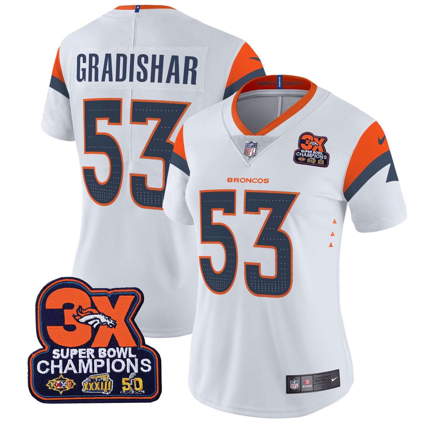 Women's Denver Broncos 3-Time Champions Patch Vapor Limited Jersey - All Stitched