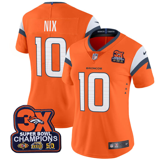 Women's Denver Broncos 3-Time Champions Patch Vapor Limited Jersey - All Stitched