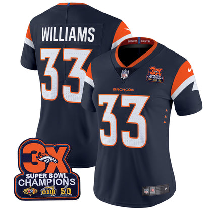 Women's Denver Broncos 3-Time Champions Patch Vapor Limited Jersey - All Stitched