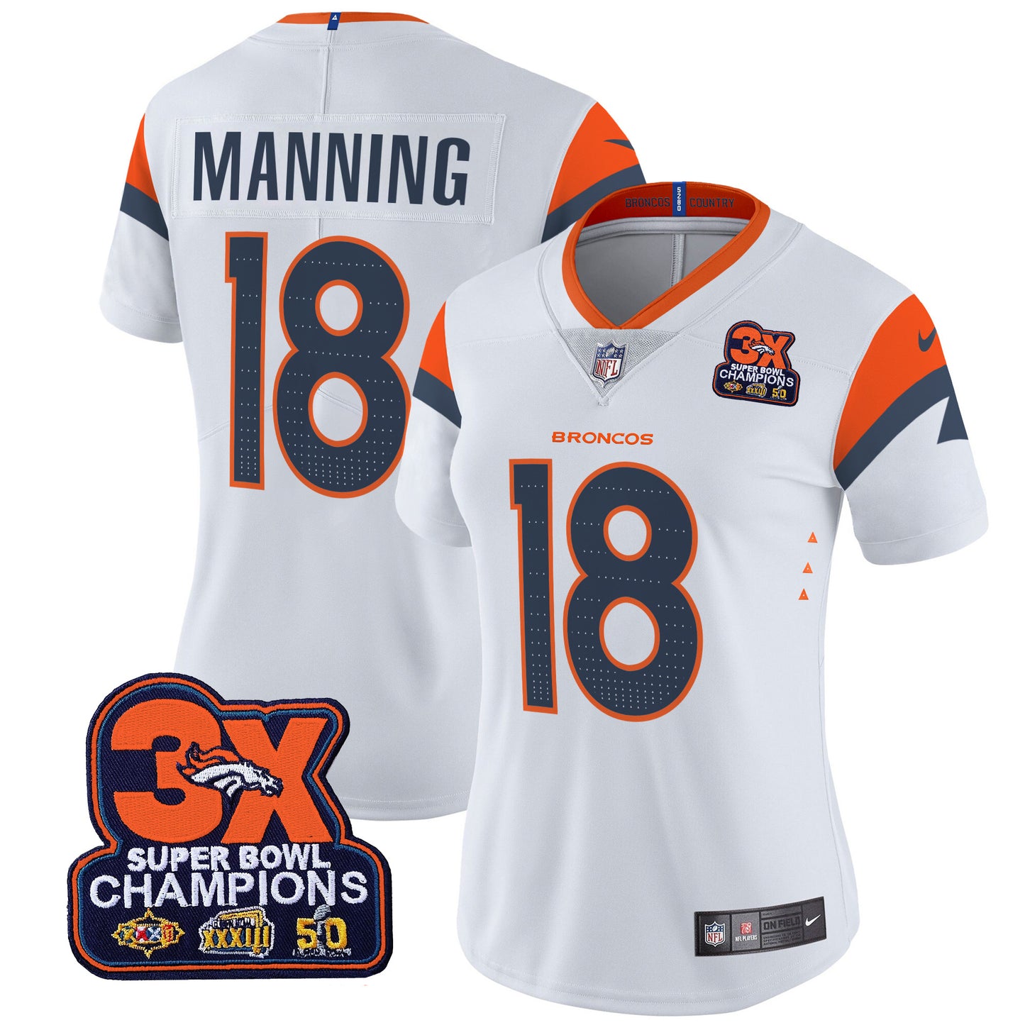 Women's Denver Broncos 3-Time Champions Patch Vapor Limited Jersey - All Stitched