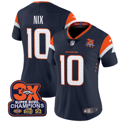 Women's Denver Broncos 3-Time Champions Patch Vapor Limited Jersey - All Stitched