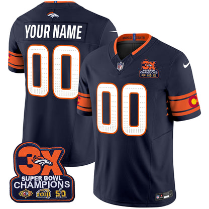 Denver Broncos 3x Patch Colorado Flag Vapor Limited Custom Jersey - All Stitched