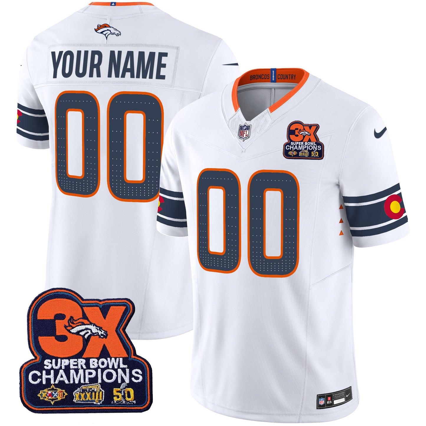 Denver Broncos 3x Patch Colorado Flag Vapor Limited Custom Jersey - All Stitched