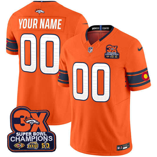 Denver Broncos 3x Patch Colorado Flag Vapor Limited Custom Jersey - All Stitched