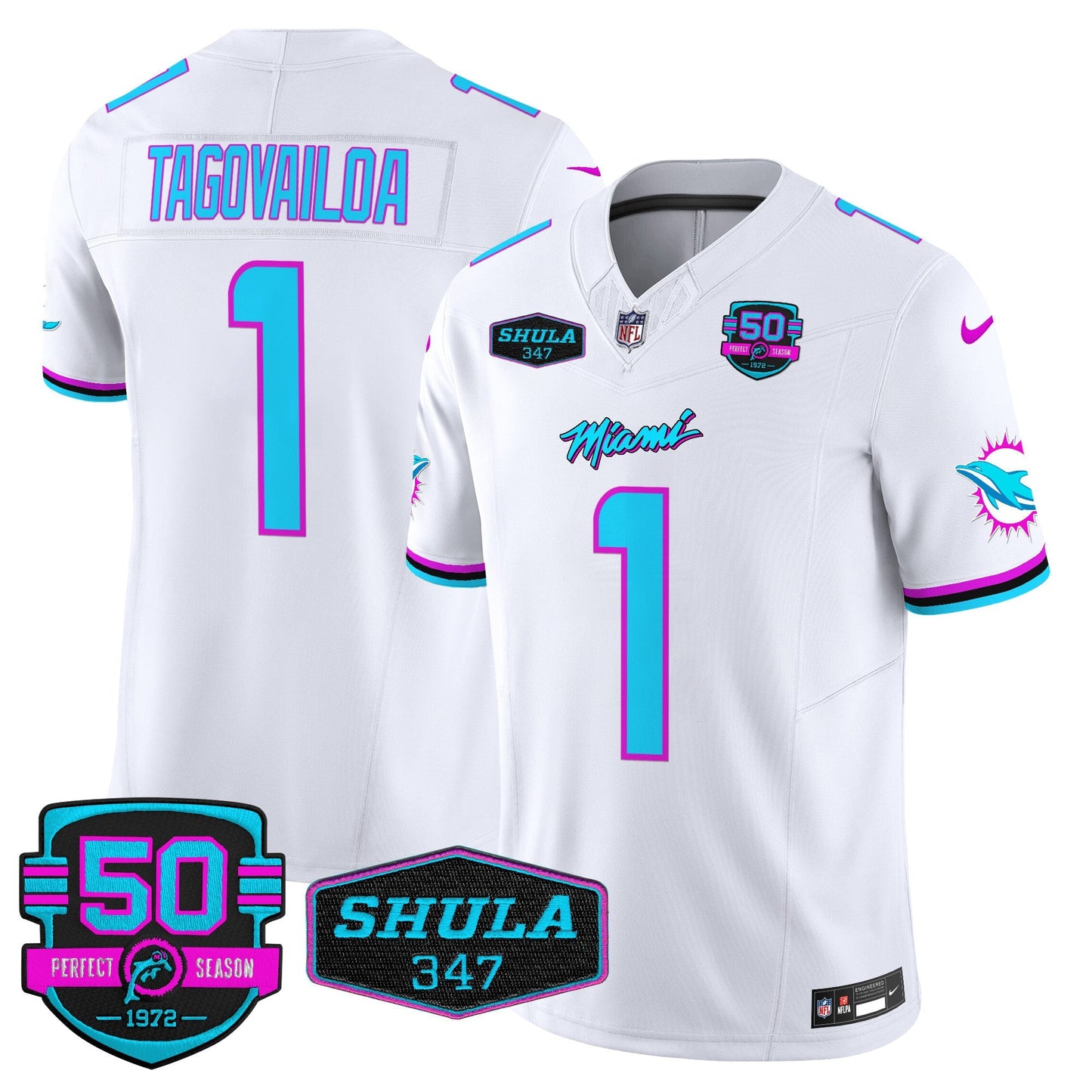 Men's Dolphins "Miami Vice" Vapor Limited Jersey V4 - All Stitched