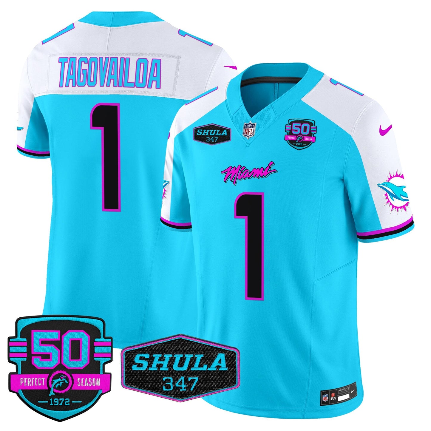 Men's Dolphins "Miami Vice" Vapor Limited Jersey V4 - All Stitched