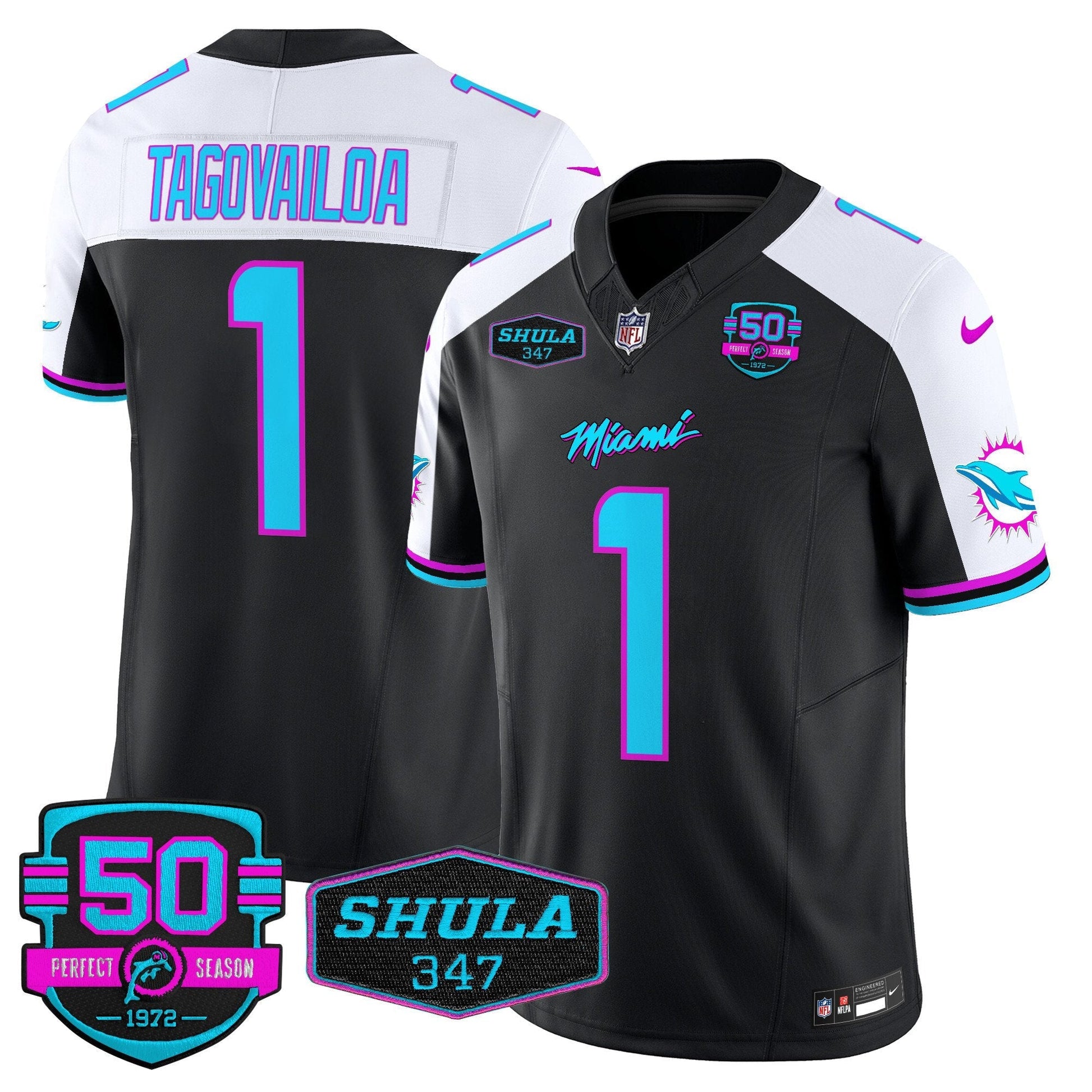 Men's Dolphins "Miami Vice" Vapor Limited Jersey V4 - All Stitched