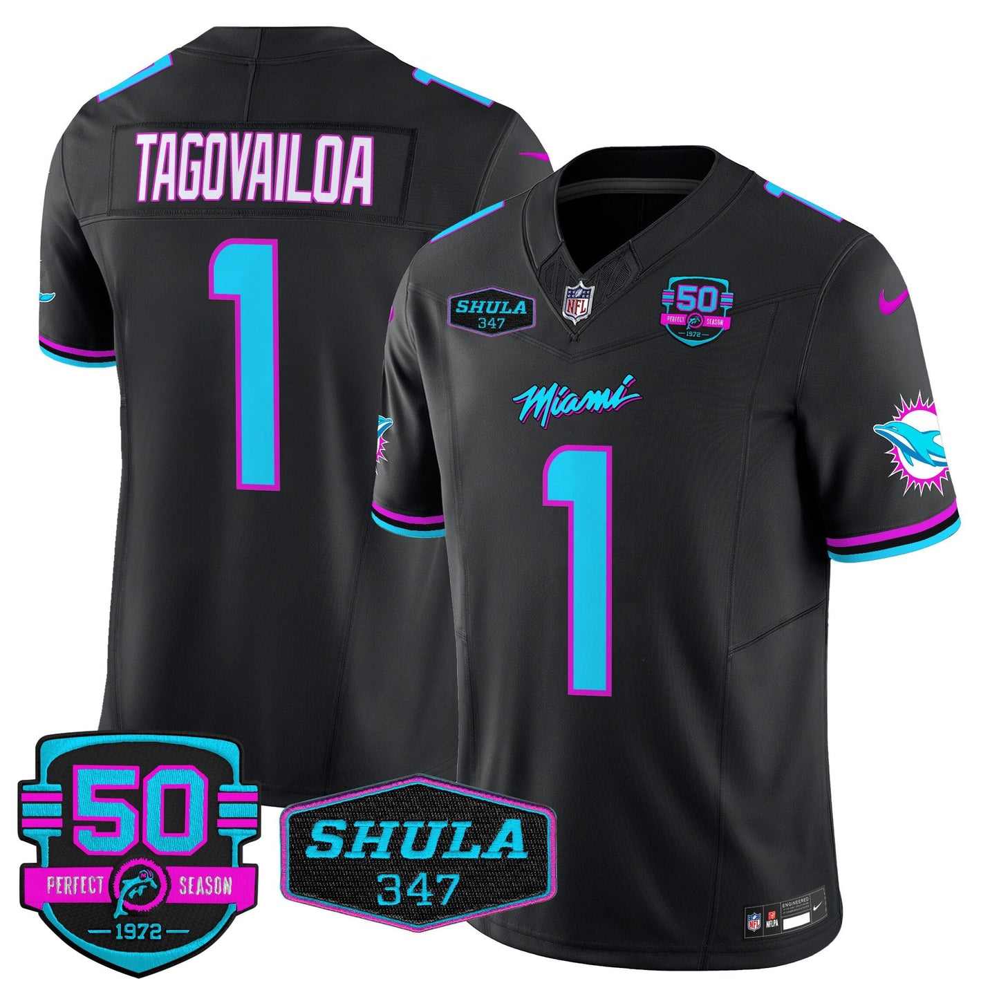 Men's Dolphins "Miami Vice" Vapor Limited Jersey V4 - All Stitched